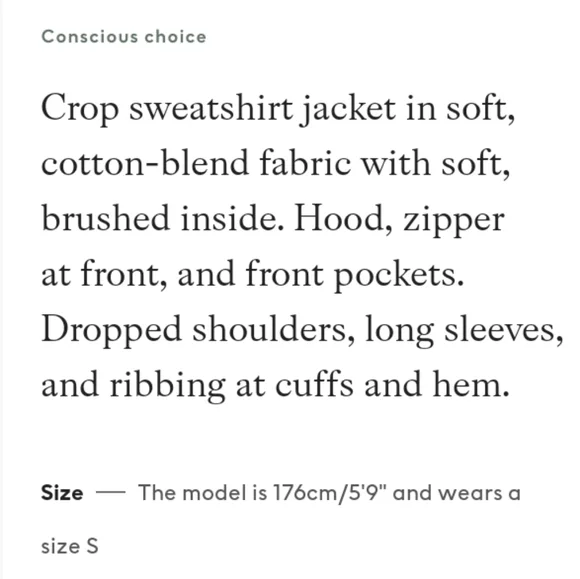 sold 🆕️ NWT H&M Hooded Crop Sweatshirt Jacket in 'Green' - Picture 7 of 8